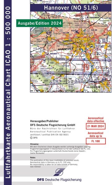 ICAO-Chart · Hannover 2024 — NO 51/6 (1:500.000)
