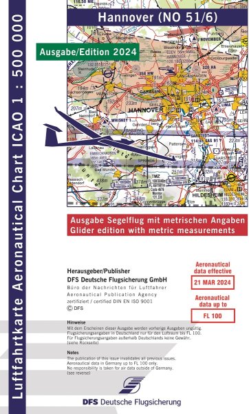 ICAO-Segelflugkarte · Hannover 2024 — Blatt NO 51/6 (1:500.000)